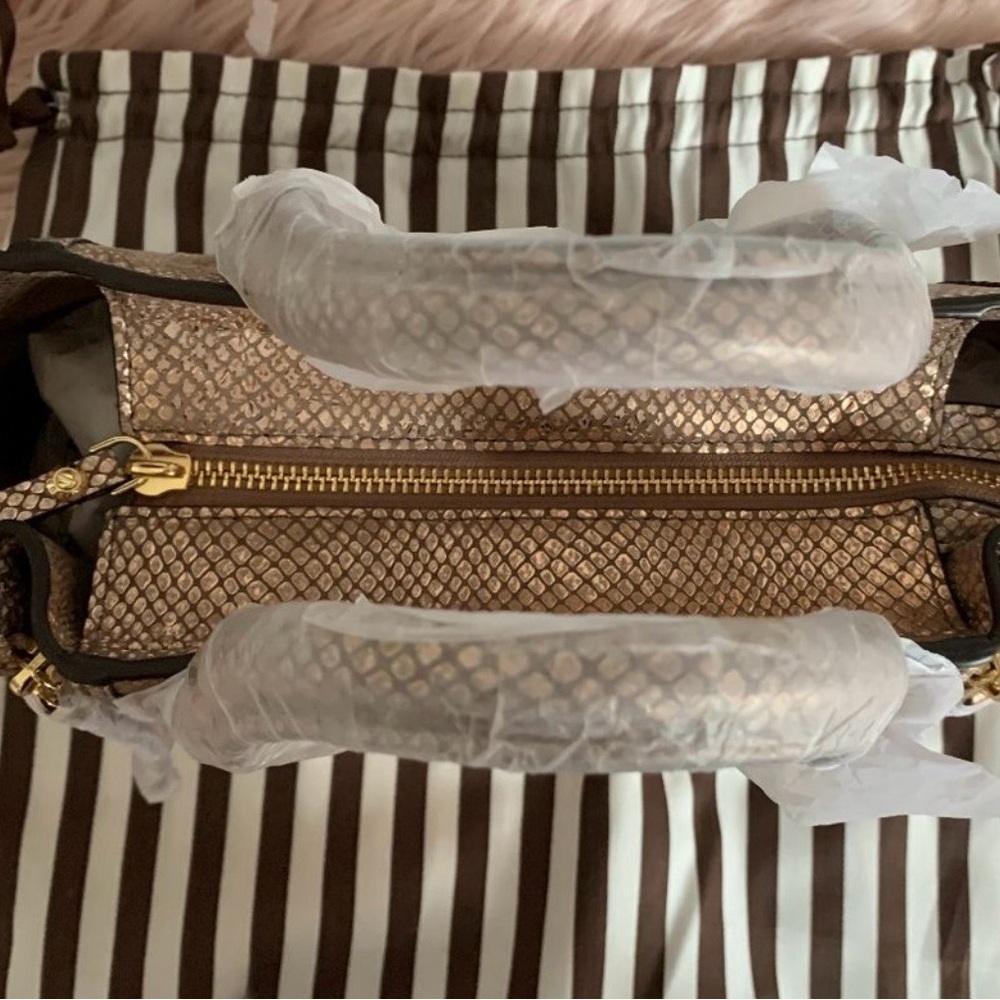 Henri Bendel A-List Rose Gold Metallic Snake Embossed Mini Satchel. - Picture 6 of 8